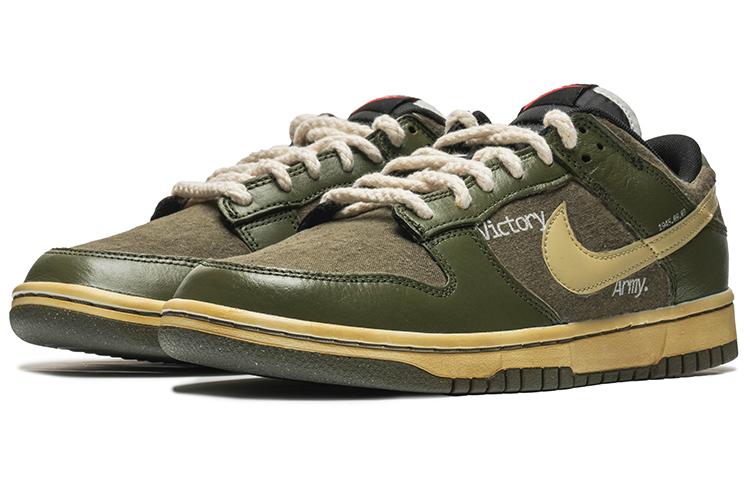 Lookbook 【定制球鞋】Nike Dunk Low Retro 野鶴製造 PRM 勝利 貼布 解構雙鞋帶 麻製布面 耐磨 低幫 板鞋 男款 綠色