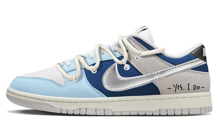 Buy 【定制球鞋】Nike Dunk Low Retro SE 皇家藍 海洋 銀勾 解構綁帶 高街 低幫 板鞋 男款 灰藍色