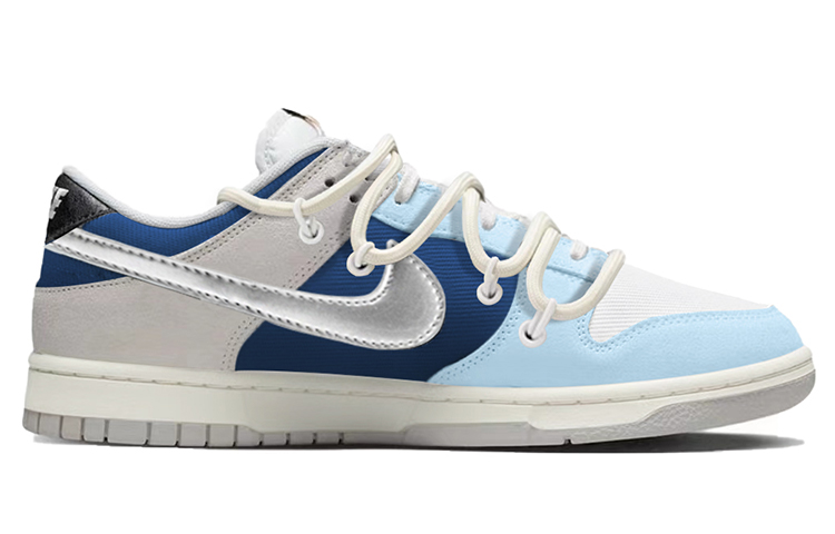 Order 【定制球鞋】Nike Dunk Low Retro SE 皇家藍 海洋 銀勾 解構綁帶 高街 低幫 板鞋 男款 灰藍色