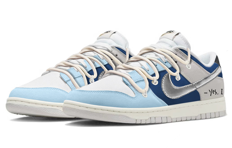 Lookbook 【定制球鞋】Nike Dunk Low Retro SE 皇家藍 海洋 銀勾 解構綁帶 高街 低幫 板鞋 男款 灰藍色