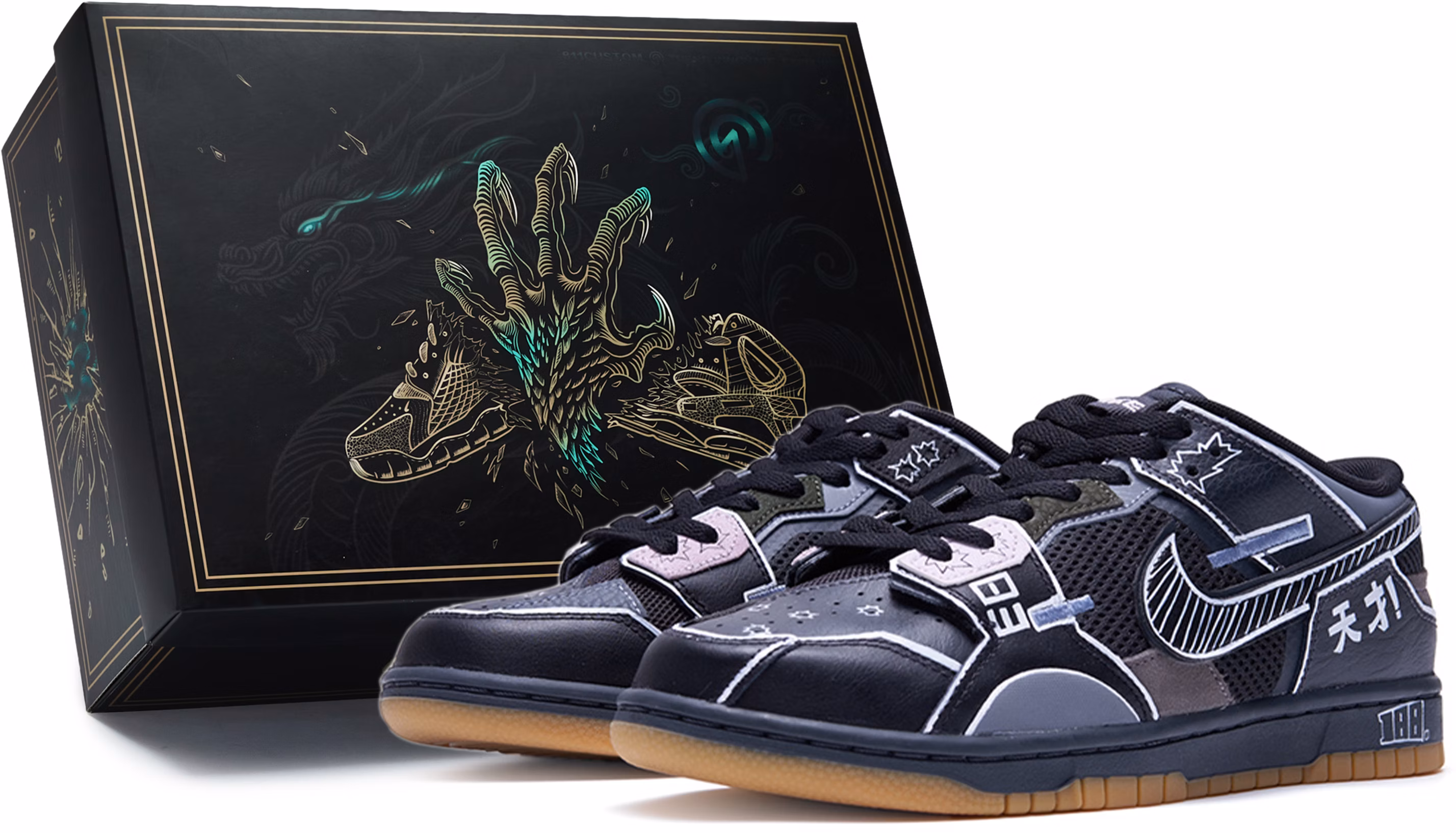 custom-shoes-nike-dunk-low-scrap-black-white-manga