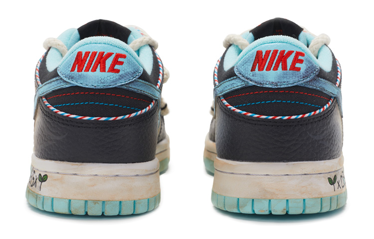 Shop 【定制球鞋】Nike Dunk Low SE 解構鞋帶 綠洲 廢土風 手繪噴繪 低幫 板鞋 GS 黑藍
