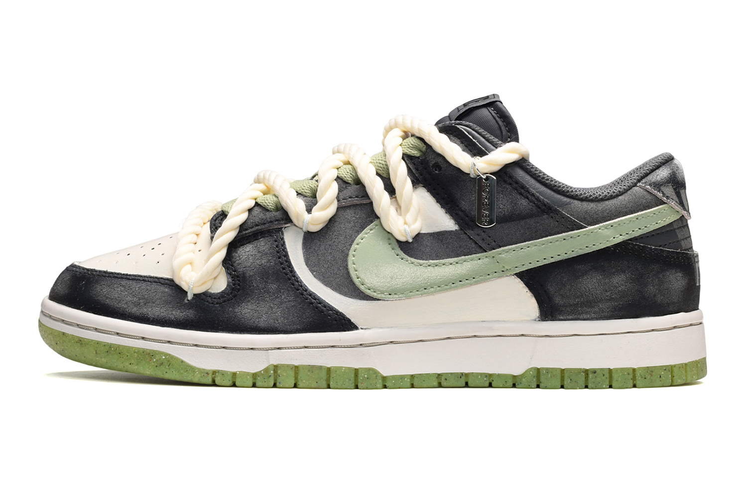 Buy [Kasut Custom] Nike Dunk Low SE 'Hitam Putih Hijau Cool Summer' DQ6215-001(TeamE-女款重金属黑白绿)