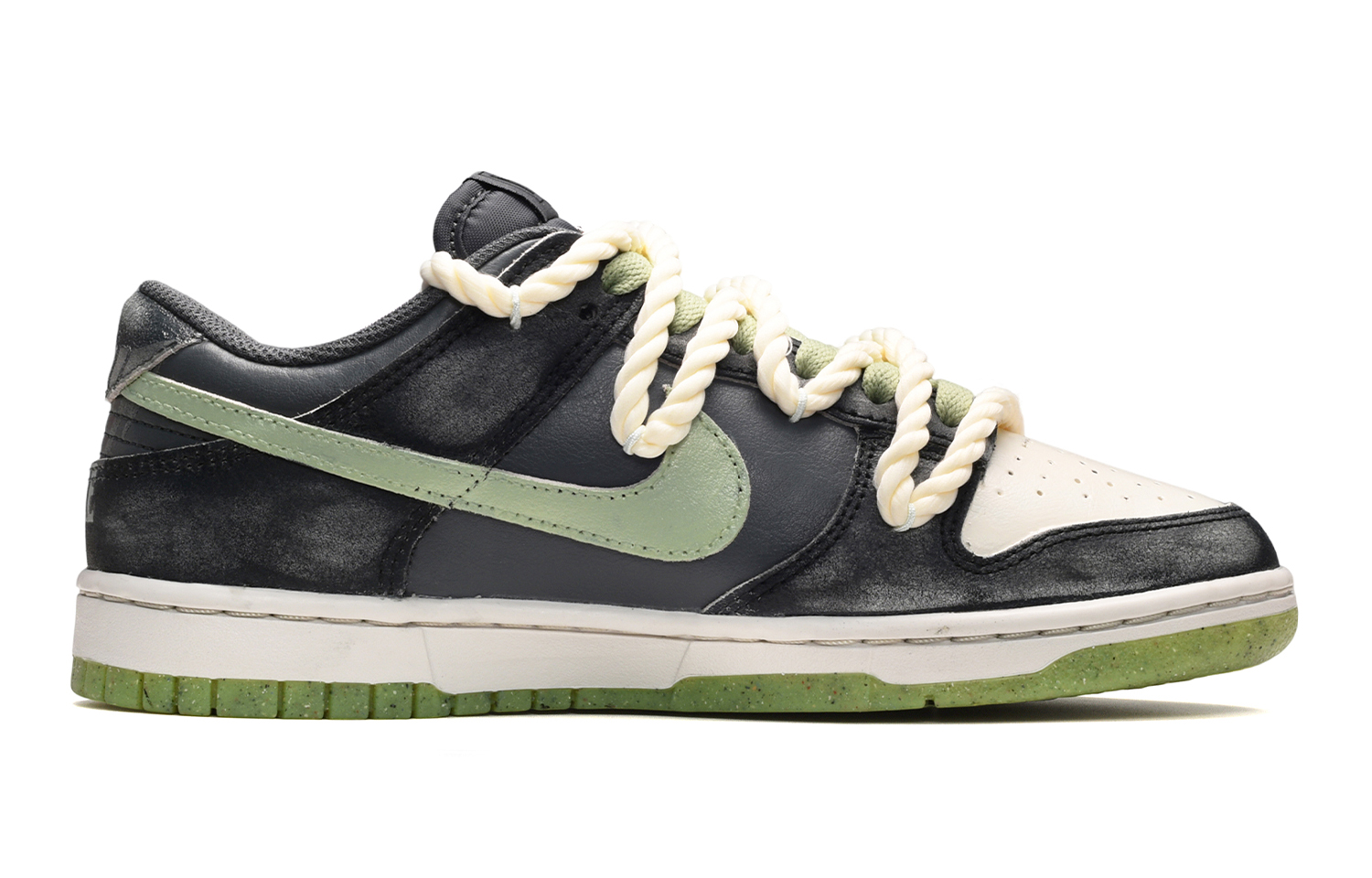 Order [Kasut Custom] Nike Dunk Low SE 'Hitam Putih Hijau Cool Summer' DQ6215-001(TeamE-女款重金属黑白绿)