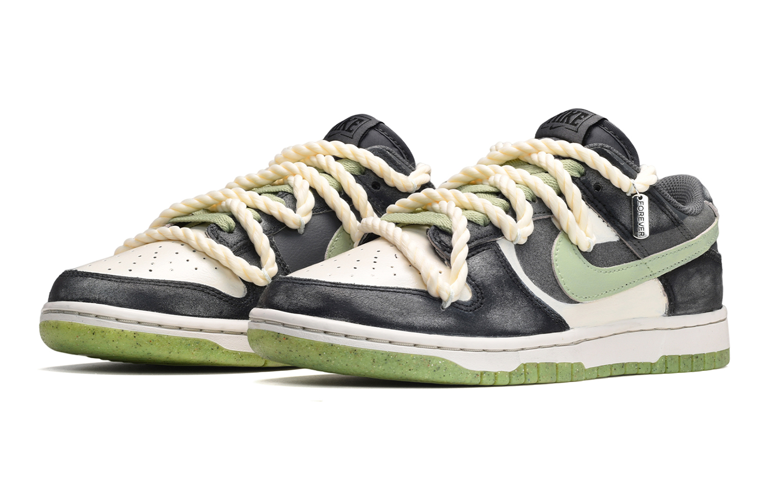 Lookbook [Kasut Custom] Nike Dunk Low SE 'Hitam Putih Hijau Cool Summer' DQ6215-001(TeamE-女款重金属黑白绿)