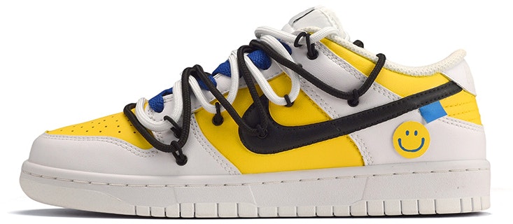 custom-shoes-nike-dunk-low-white-yellow-smiley-deconstructed