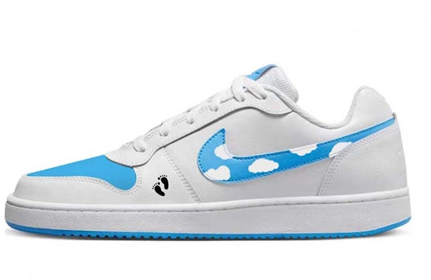 【訂製球鞋】Nike EBERNON 藍白白雲 踩海越山 人生足跡 防滑抗磨 低筒 板鞋 男款 白藍 Buy 【訂製球鞋】Nike EBERNON 藍白白雲 踩海越山 人生足跡 防滑抗磨 低筒 板鞋 男款 白藍