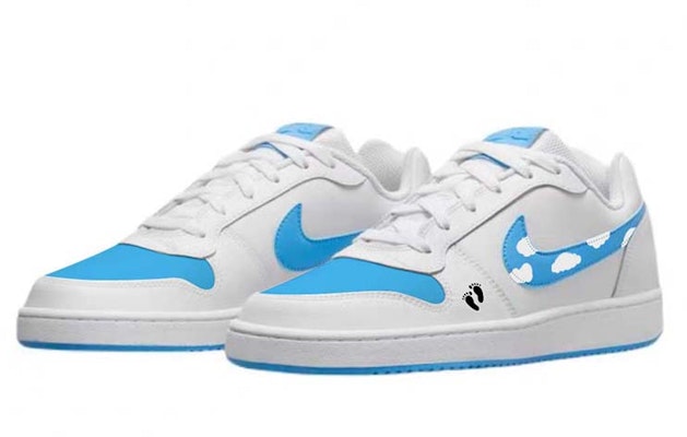 【訂製球鞋】Nike EBERNON 藍白白雲 踩海越山 人生足跡 防滑抗磨 低筒 板鞋 男款 白藍 Lookbook 【訂製球鞋】Nike EBERNON 藍白白雲 踩海越山 人生足跡 防滑抗磨 低筒 板鞋 男款 白藍