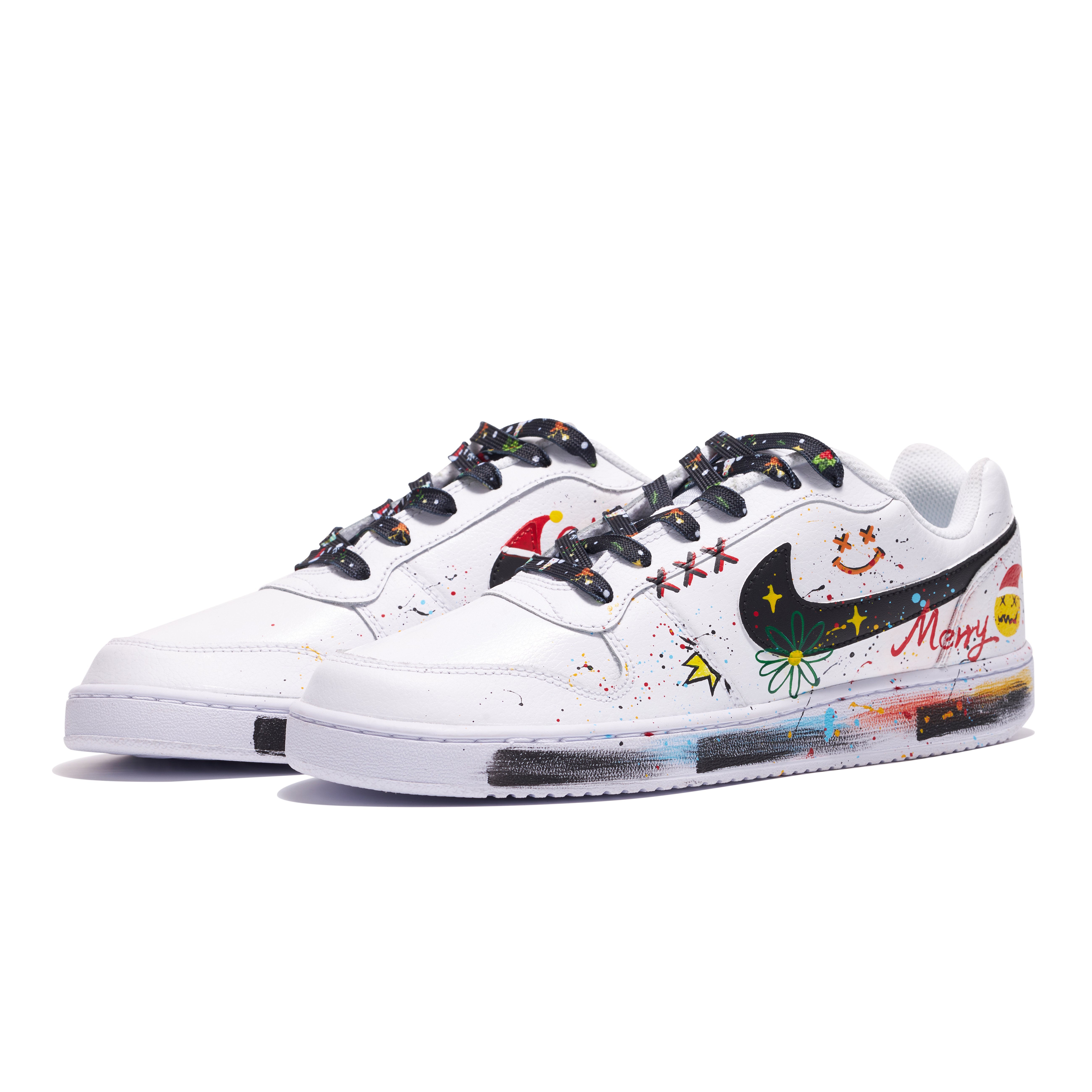 Lookbook [Zapatos Personalizados] Nike Ebernon Low 'Graffiti Navideño' AQ1775-100(Team11-男款涂鸦黑白S-BOX)
