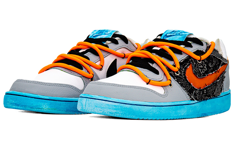 Lookbook 【定制球鞋】 Nike EBERNON Low 解構 腰果花 縫布 嘻哈 復古 做舊 潮流 低幫 板鞋 男款 灰白藍