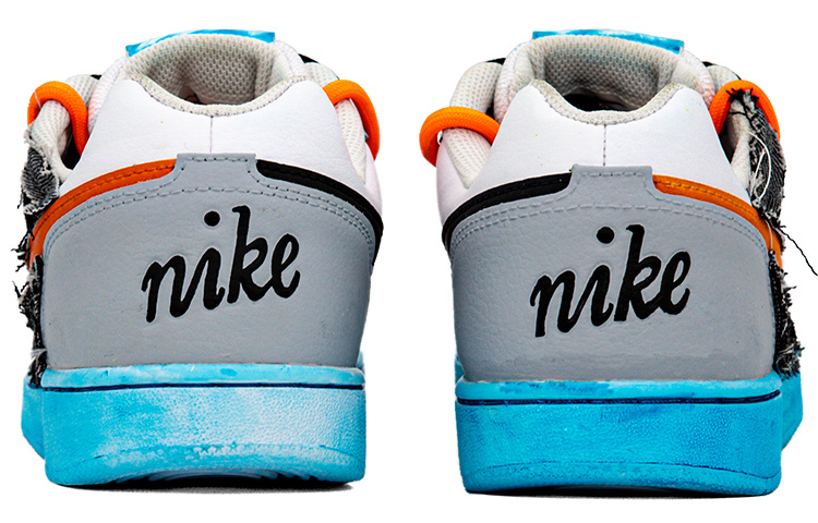 Shop 【定制球鞋】 Nike EBERNON Low 解構 腰果花 縫布 嘻哈 復古 做舊 潮流 低幫 板鞋 男款 灰白藍