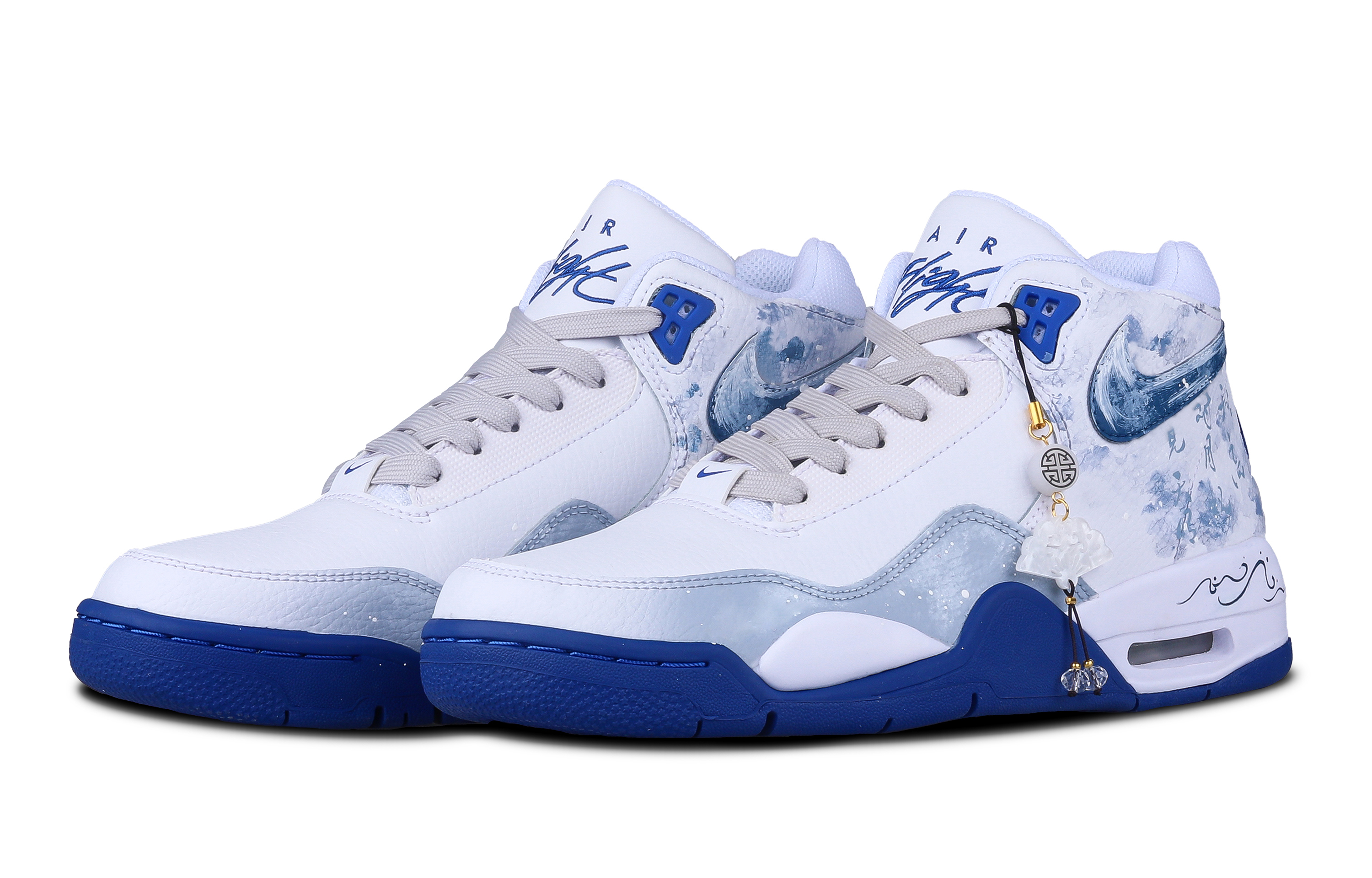 Shop 【訂製球鞋】 Nike Flight Legacy 銜雲 特殊鞋盒 國風 簡約 潮流 減震防滑耐磨 中筒 復古籃球鞋 男款 藍白