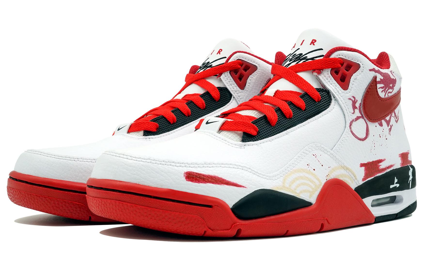 Lookbook 【客製球鞋】Nike Flight Legacy 直取蒼龍 中國龍系列 防滑耐磨 高幫 復古籃球鞋 男女同款 紅黑白色