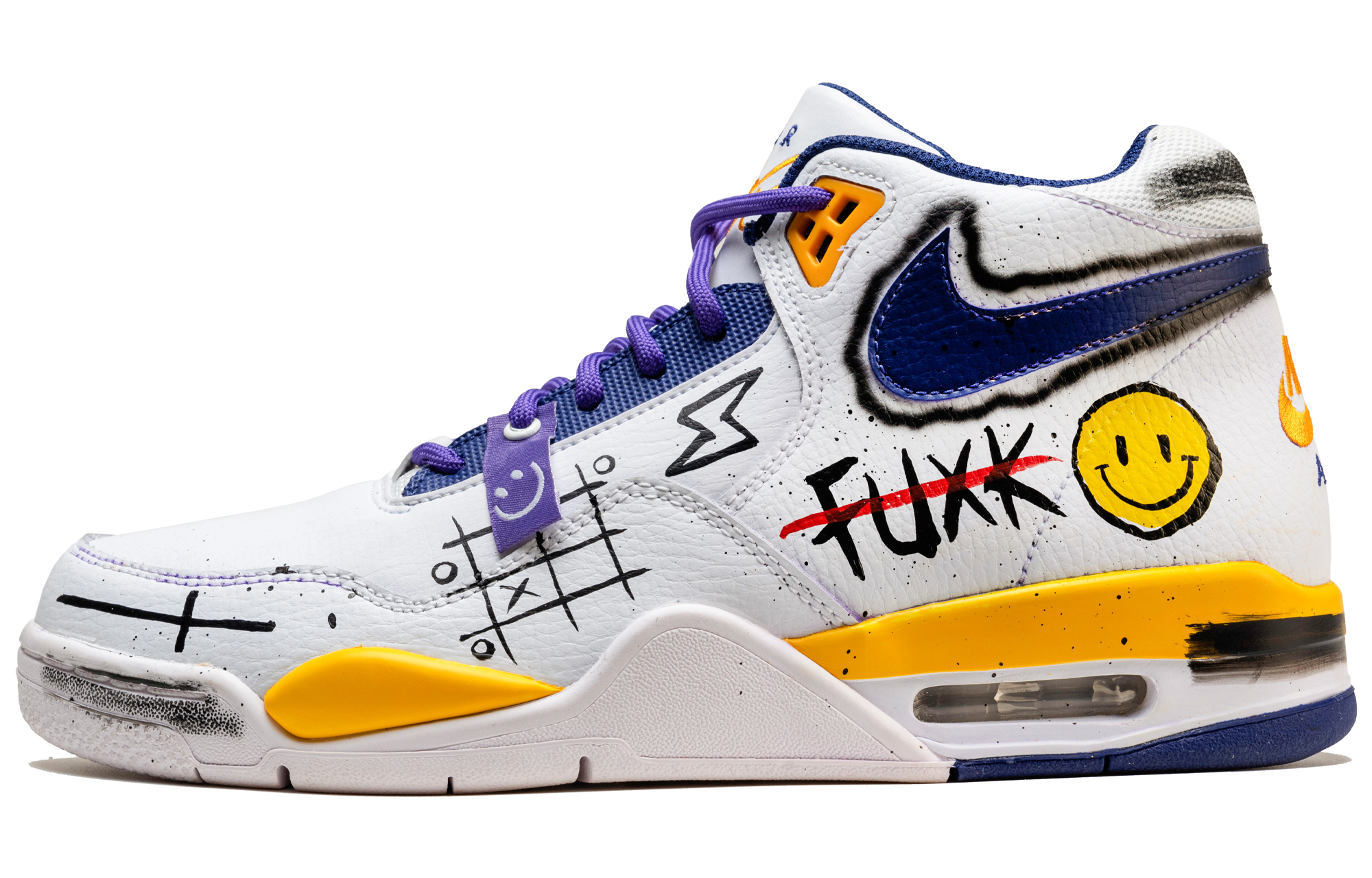 Order [Sepatu Custom] Nike Flight Legacy 'Street Graffiti Smiley Putih Ungu Kuning' BQ4212-102(TeamF-街头涂鸦)