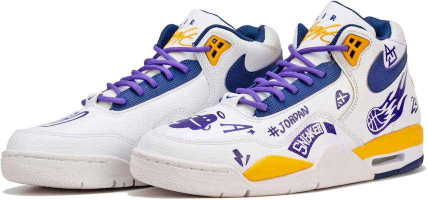 【訂製球鞋】Nike Flight Legacy 街頭塗鴉 潮流藝術 HZP 防滑耐磨 低筒 復古籃球鞋 男款 白紫黃 Purchase 【訂製球鞋】Nike Flight Legacy 街頭塗鴉 潮流藝術 HZP 防滑耐磨 低筒 復古籃球鞋 男款 白紫黃