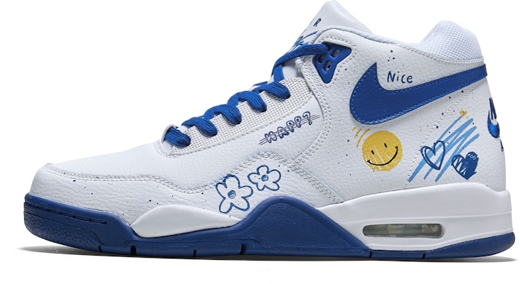 【客製球鞋】Nike Flight Legacy 元氣滿滿 愛心塗鴉 中筒 復古籃球鞋 男款 白藍 Order 【客製球鞋】Nike Flight Legacy 元氣滿滿 愛心塗鴉 中筒 復古籃球鞋 男款 白藍
