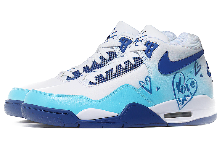 Lookbook 【客製球鞋】 Nike Flight Legacy 碰撞愛心 心動 舒適 潮流 中筒 復古籃球鞋 男款 白藍