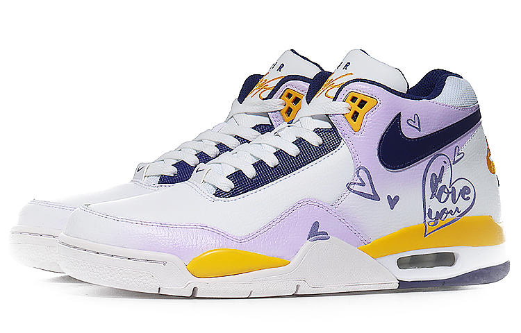 Lookbook 【定製球鞋】Nike Flight Legacy 愛的閃耀 碰觸愛心 耐磨 中筒 復古籃球鞋 男款 白藍黃