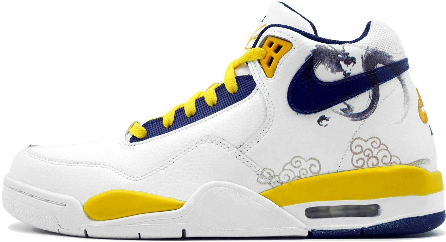 custom-shoes-nike-flight-legacy-white-yellow-blue-chinese-dragon-graffiti