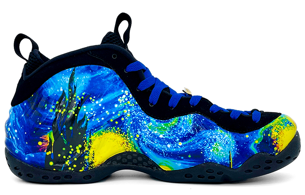 Lookbook 【定制球鞋】 Nike Foamposite One 梵高 星空 噴泡 中筒 復古籃球鞋 男女同款 黃藍色