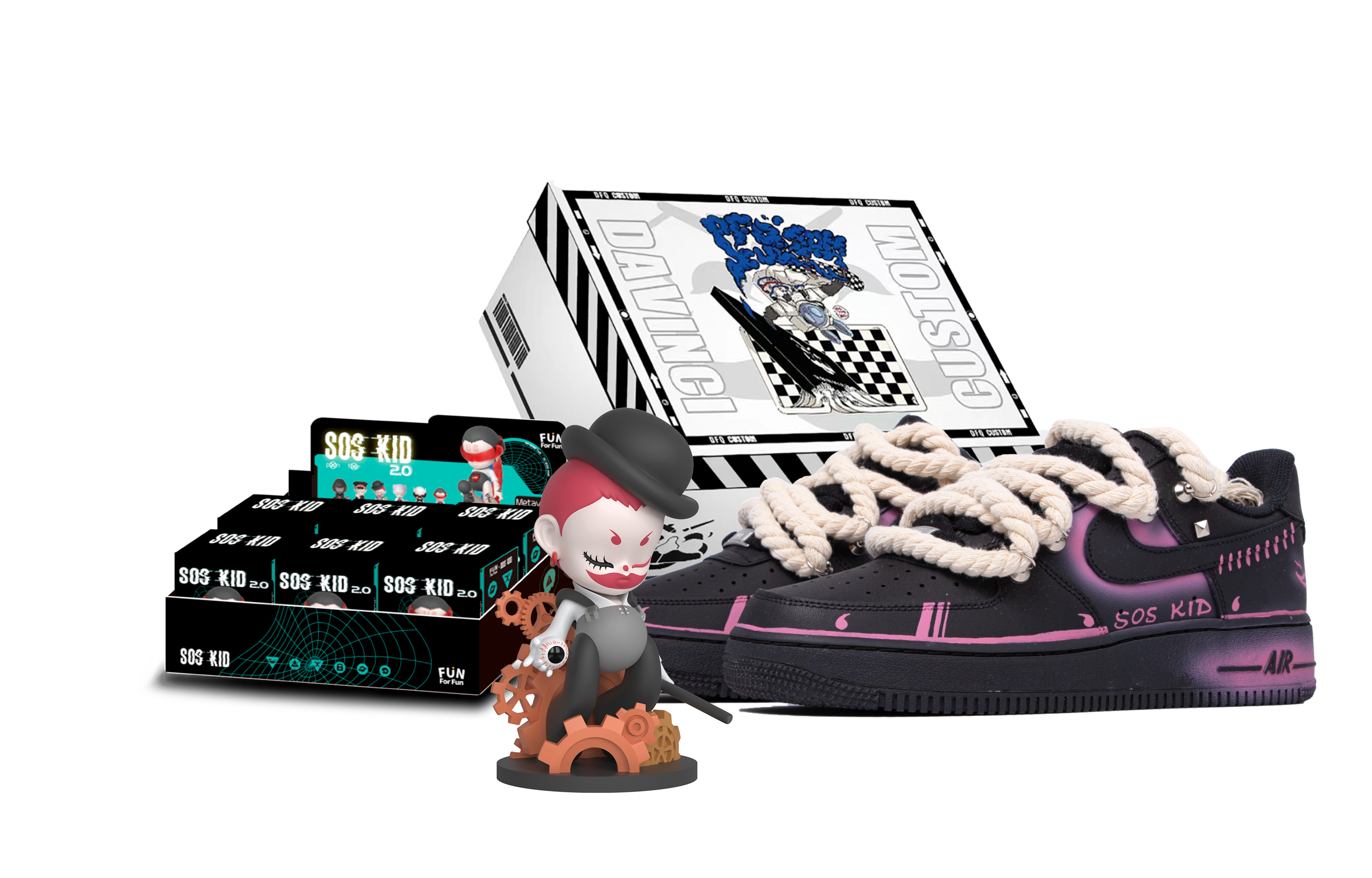 Buy 【定制球鞋】 Nike Air Force 1 Low FUN FOR FUN SOS KID 潮玩聯名定制 潮玩 集體失控 低筒 板鞋 GS 黑粉