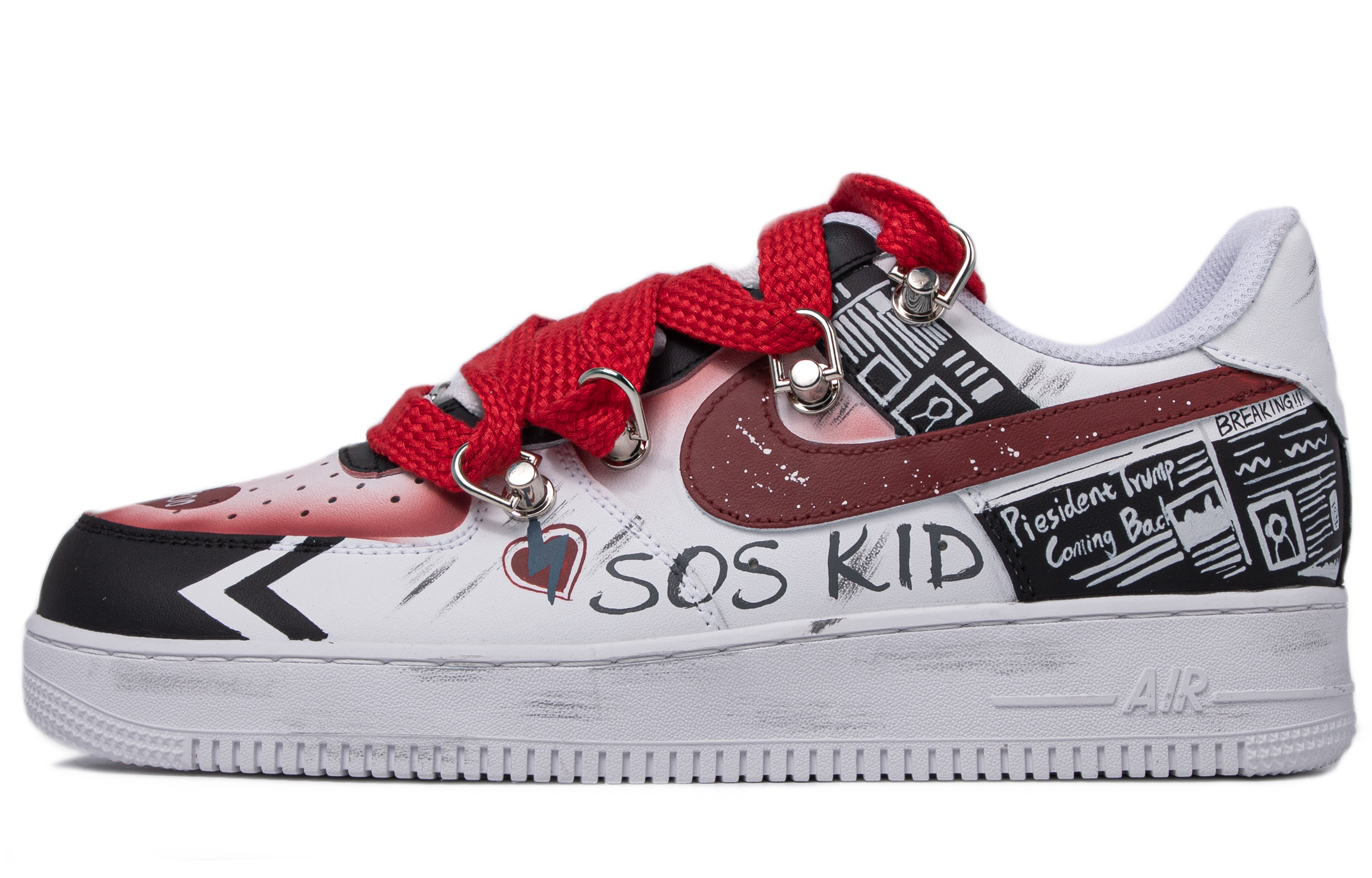 Order [Kasutan Kasut] Nike FUN FOR FUN x Air Force 1 Low 'Da Vinci Pudar Hitam Merah' CW2288-111(TeamM-男款娱乐至死联名)