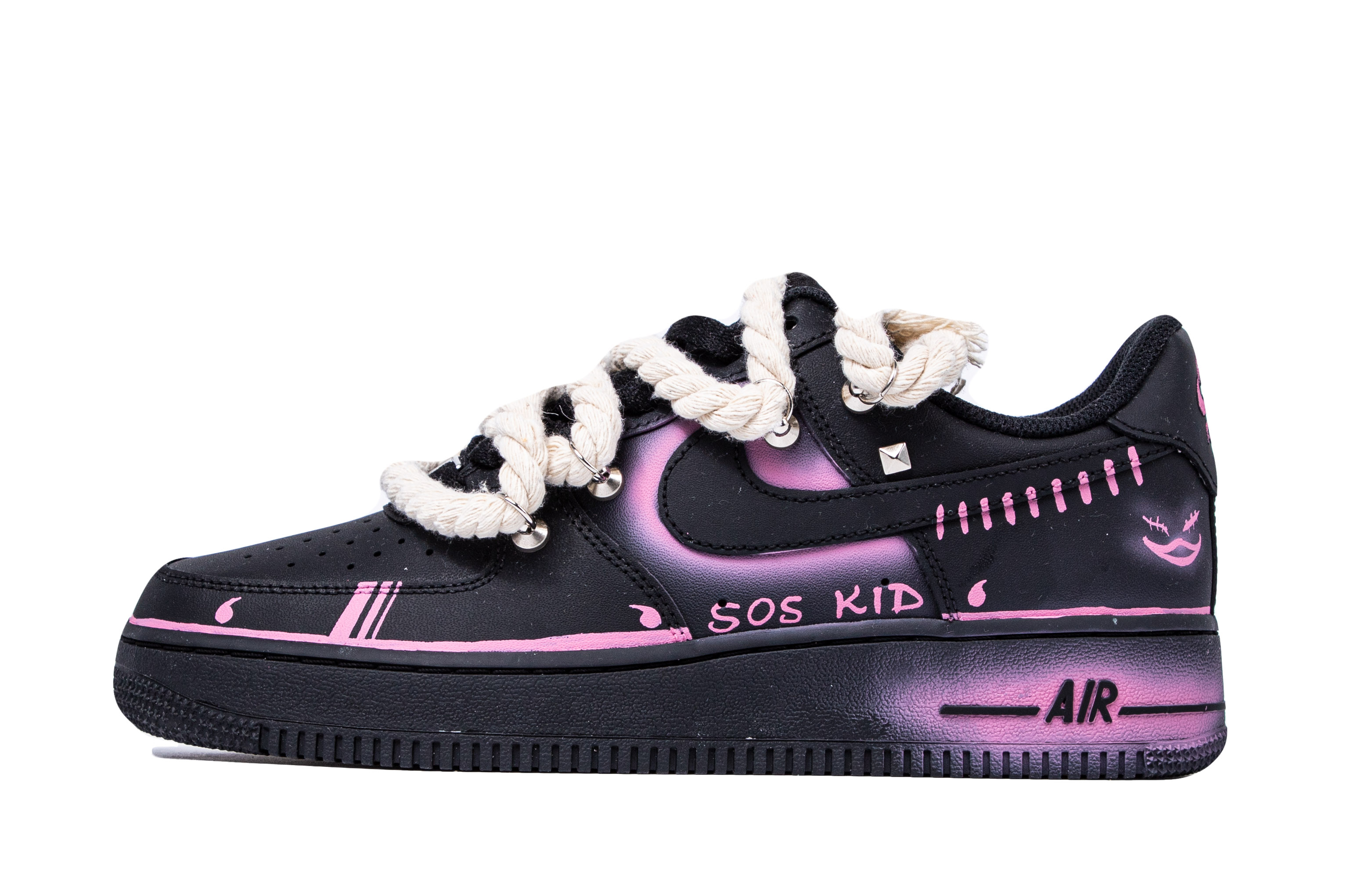 Order 【定制球鞋】 Nike Air Force 1 Low FUN FOR FUN SOS KID 潮玩聯名定制 潮玩 集體失控 低筒 板鞋 GS 黑粉