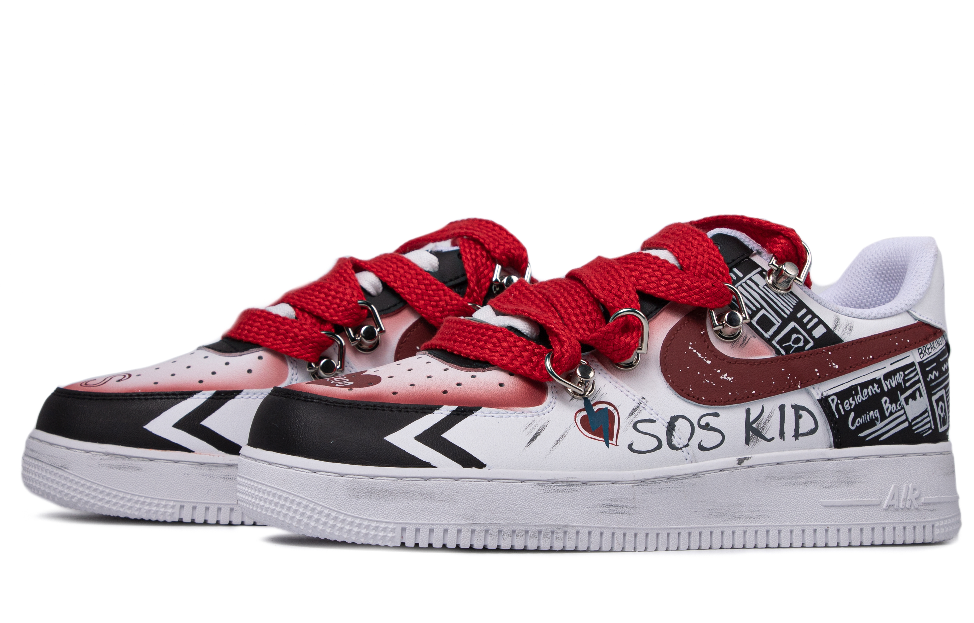 Shop [Kasutan Kasut] Nike FUN FOR FUN x Air Force 1 Low 'Da Vinci Pudar Hitam Merah' CW2288-111(TeamM-男款娱乐至死联名)