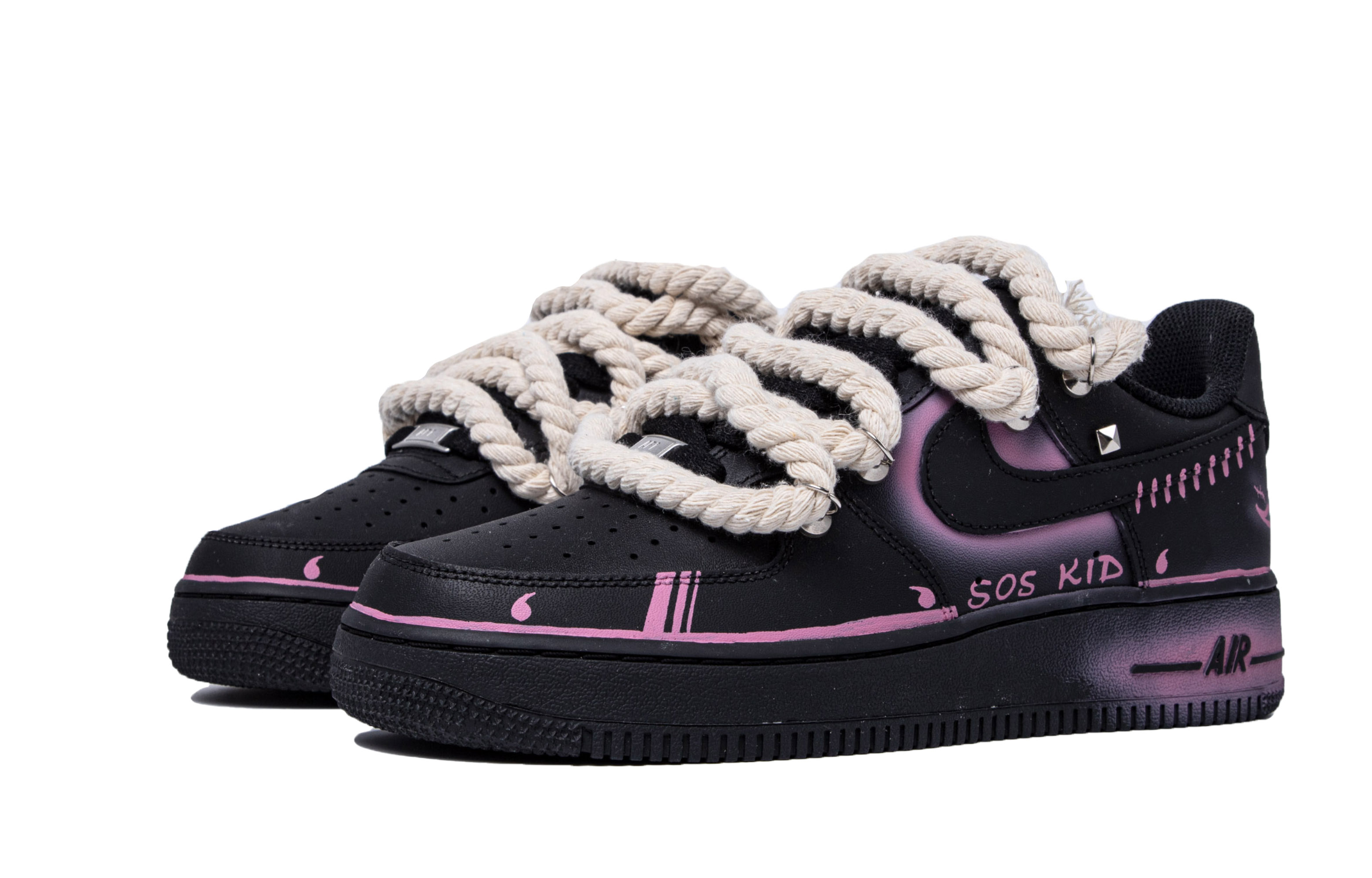 Shop 【定制球鞋】 Nike Air Force 1 Low FUN FOR FUN SOS KID 潮玩聯名定制 潮玩 集體失控 低筒 板鞋 GS 黑粉
