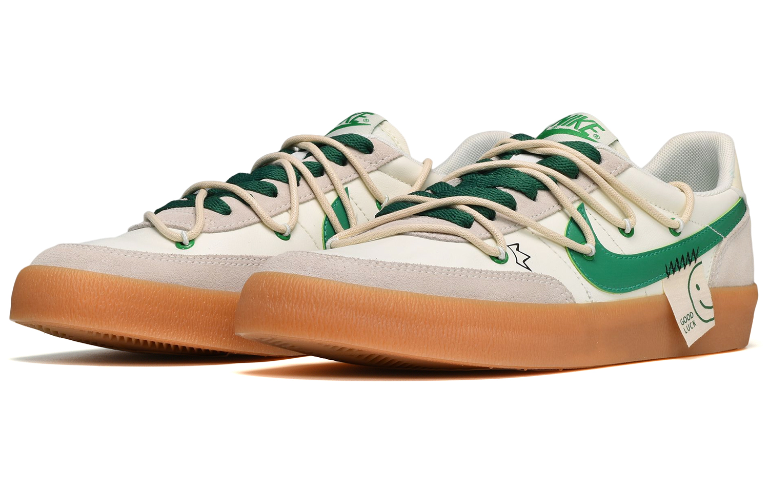 Lookbook [Kasut Custom] Nike J.Crew x Killshot 'Smiley Patch Putih-Hijau' 432997-111(TeamE-男款笑脸布贴白绿QD)