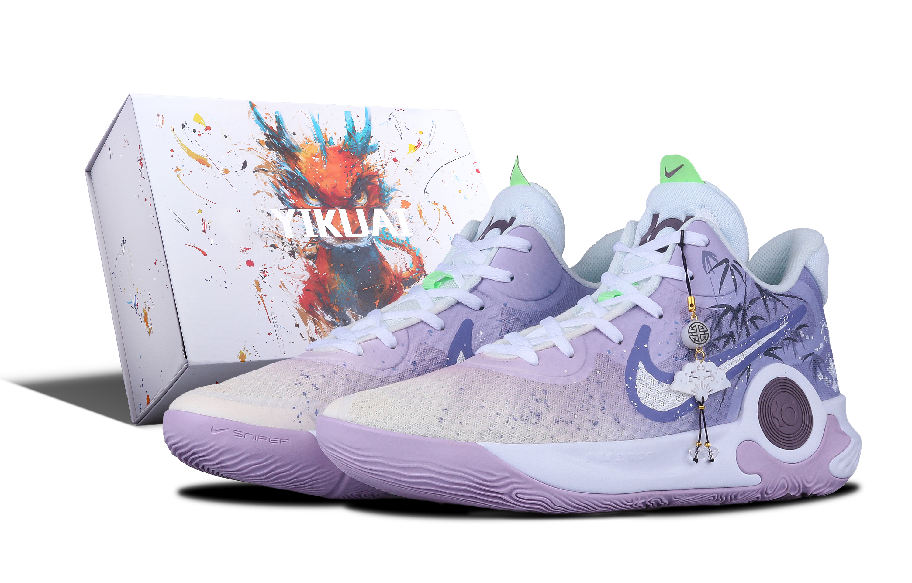 Buy 【訂製球鞋】 Nike KD Trey 5 IX 竹意 精美特殊禮盒 台灣風潮 噴繪 減震防滑耐磨 低筒 復古籃球鞋 男款 白紫色