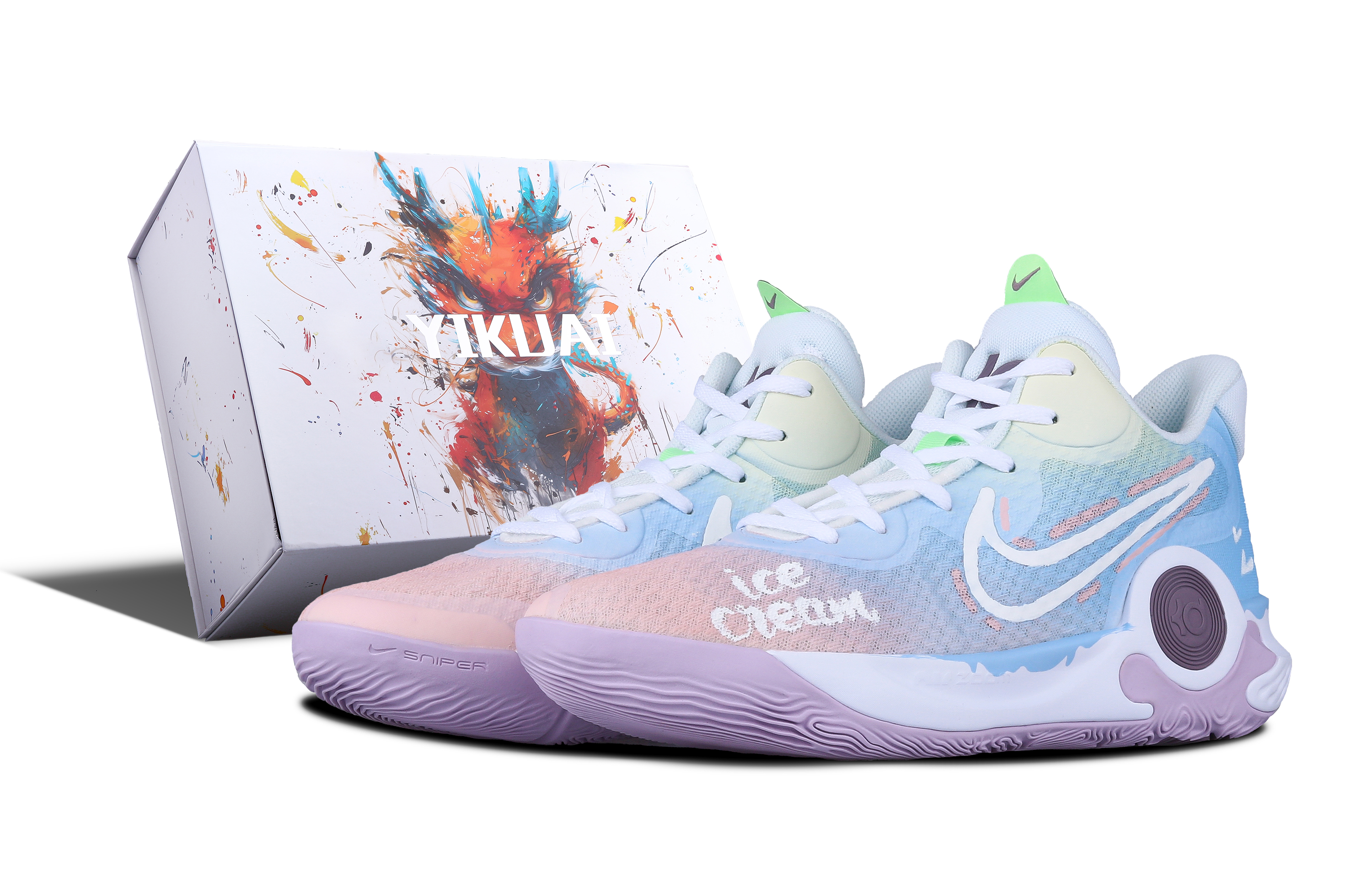 Buy ナイキKDトレイ5 IX「マカロンアイスクリーム」カスタムシューズ DJ6922-100(Team28-炫彩冰激凌BOX)