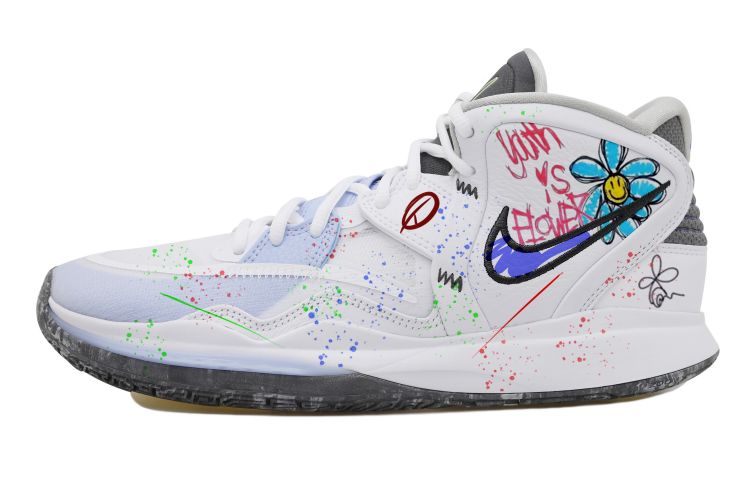 Buy 【定制球鞋】 Nike Kyrie 8 infinity 歐文8 潑墨 塗鴉 做舊 手繪 中幫 實戰籃球鞋 男女同款 白冰藍
