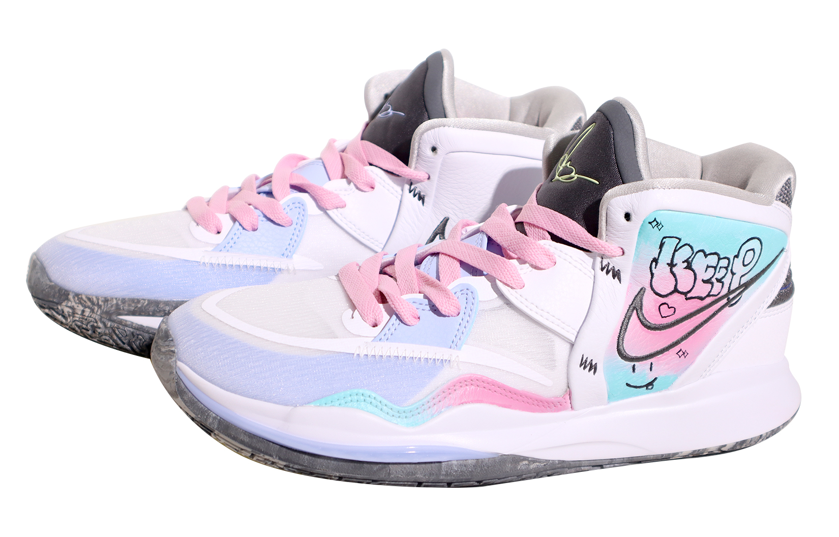 Lookbook [Sepatu Kustom] Nike Kyrie 8 Infinity EP 'Putih Biru Gradasi Grafiti' DC9134-102(TeamX-男女同款涂鸦粉绿)