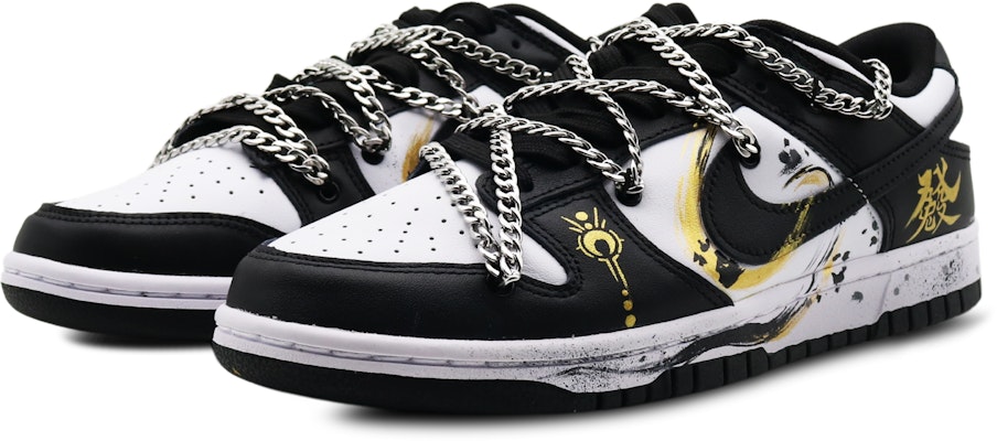 【客製球鞋】 Nike 破曉 鎏金歲月 發財兔 小眾高級 鏈條鞋帶 潑墨 手繪 低幫 板鞋 男款 黑金色 Lookbook 【客製球鞋】 Nike 破曉 鎏金歲月 發財兔 小眾高級 鏈條鞋帶 潑墨 手繪 低幫 板鞋 男款 黑金色