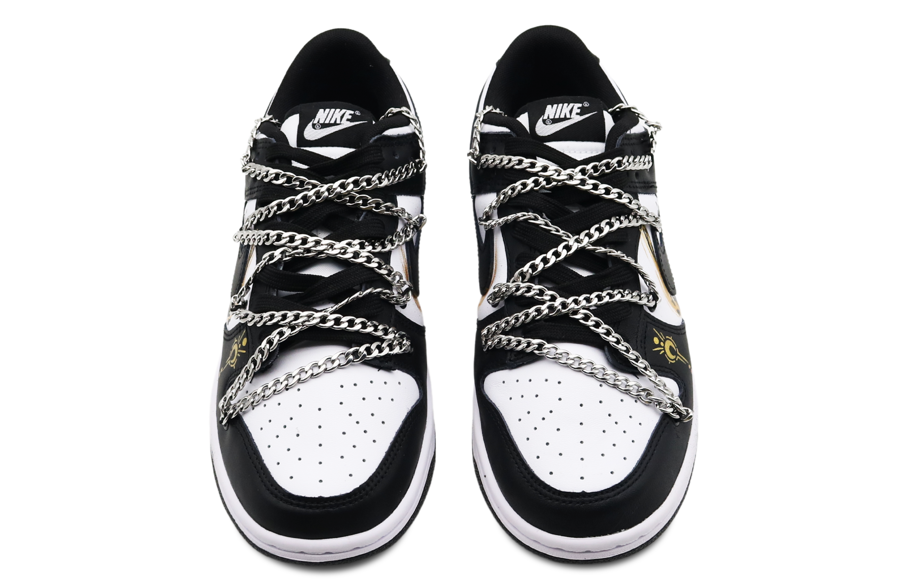 Shop 【客製球鞋】 Nike 破曉 鎏金歲月 發財兔 小眾高級 鏈條鞋帶 潑墨 手繪 低幫 板鞋 男款 黑金色