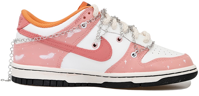 【客製化球鞋】Nike 捕夢網 羽毛 夢幻 星星麻繩 解構風 低筒 休閒鞋 GS 粉白 Order 【客製化球鞋】Nike 捕夢網 羽毛 夢幻 星星麻繩 解構風 低筒 休閒鞋 GS 粉白
