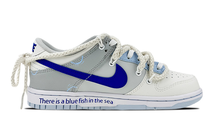 Order 【定製球鞋】Nike 禮盒 拉菲草燈帶 解構vibe 麻繩鞋帶 塗鴉 錦鯉 低幫 板鞋 GS 灰白藍