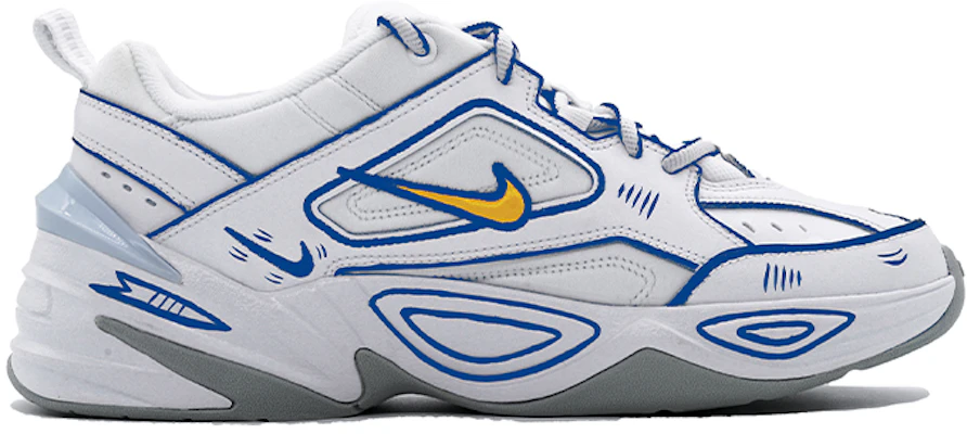 【定制球鞋】Nike M2K Tekno 白色 二次元 线性愛心 手繪結構線條 彈頭 藍青色 黃勾 時尚 運動休閒鞋 男女同款 白藍 Order 【定制球鞋】Nike M2K Tekno 白色 二次元 线性愛心 手繪結構線條 彈頭 藍青色 黃勾 時尚 運動休閒鞋 男女同款 白藍