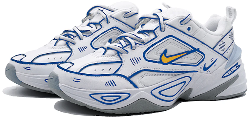 【定制球鞋】Nike M2K Tekno 白色 二次元 线性愛心 手繪結構線條 彈頭 藍青色 黃勾 時尚 運動休閒鞋 男女同款 白藍 Lookbook 【定制球鞋】Nike M2K Tekno 白色 二次元 线性愛心 手繪結構線條 彈頭 藍青色 黃勾 時尚 運動休閒鞋 男女同款 白藍