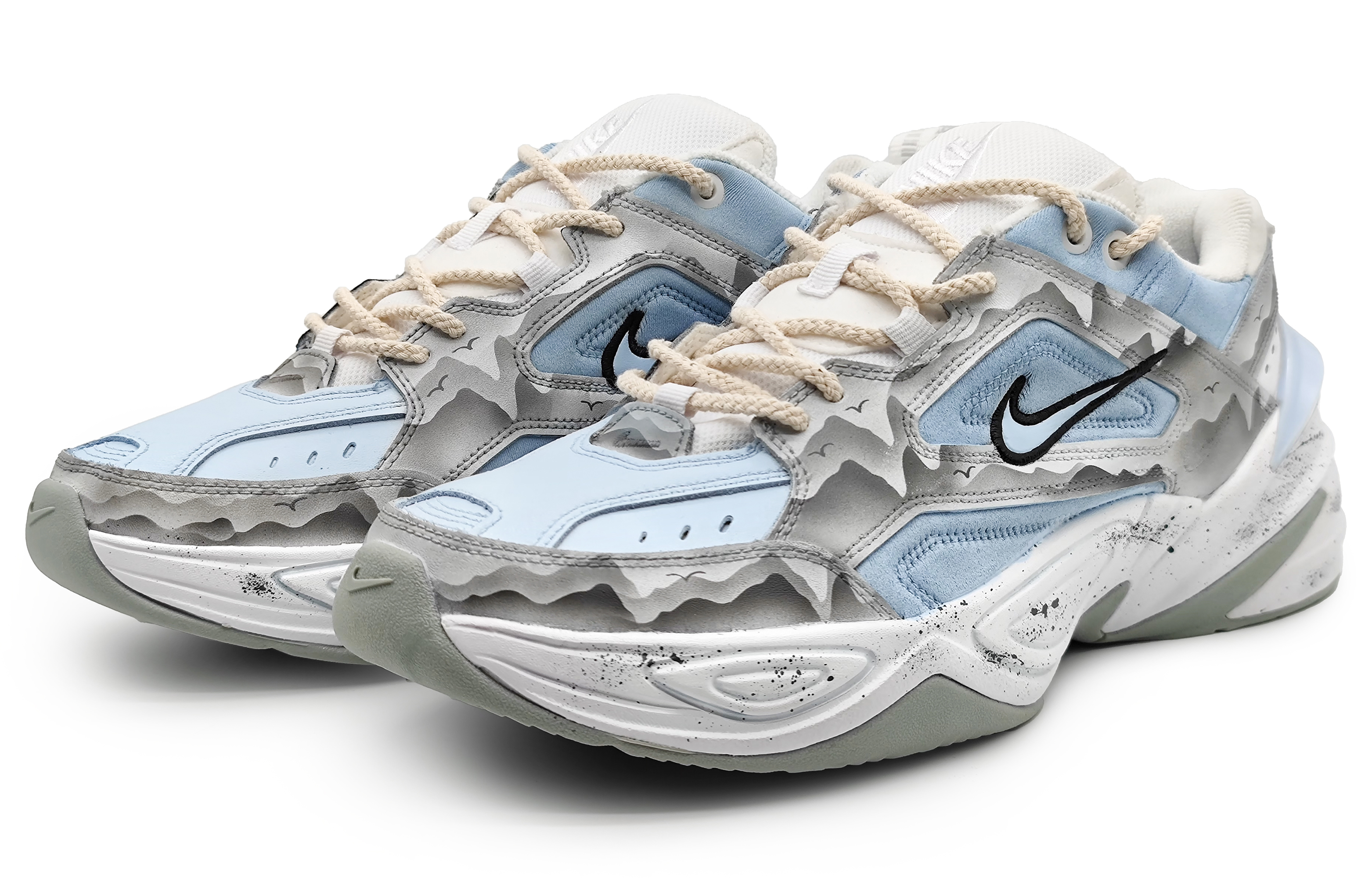 Lookbook [Sepatu Kustom] Nike M2K Tekno 'Putih Tinta China - Biru Kobalt' AV4789-101(Team16-山河如画钴蓝)