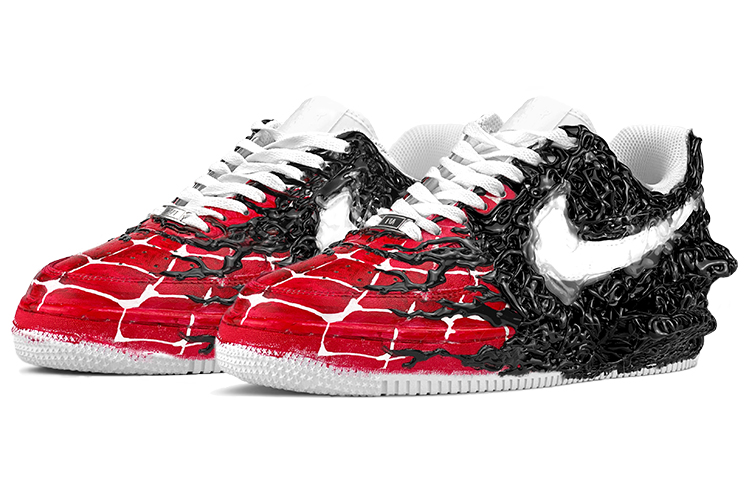 Lookbook [Kasut Custom] Nike Marvel x Air Force 1 Low 'Venom vs Spider-Cthulhu Hitam Merah' CW2288-111(TeamY-男款毒液蜘蛛侠黑红)