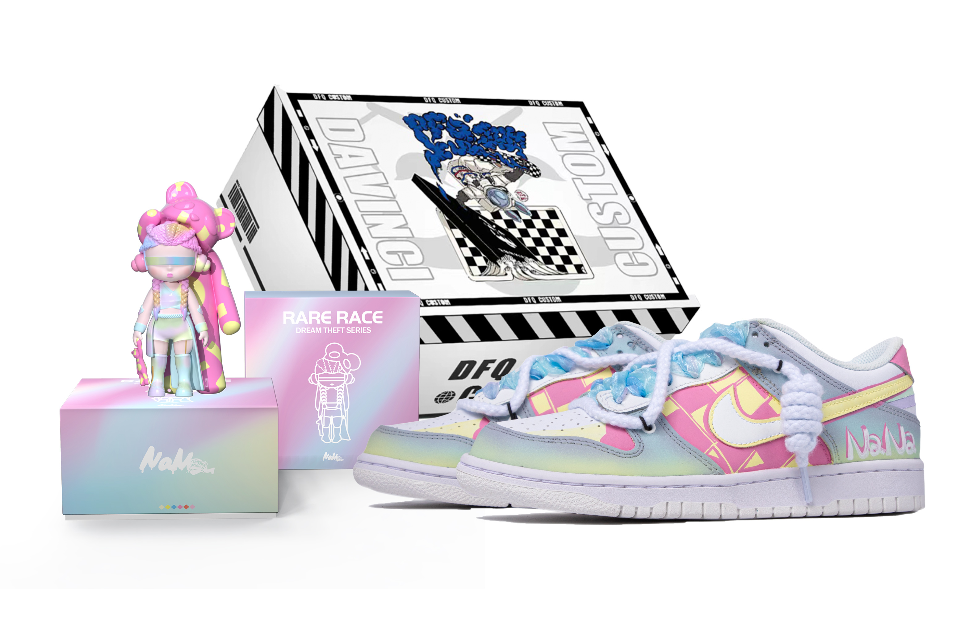 Buy Zapatillas personalizadas Nike NANA x Dunk Low 'Da Vinci Rosa Amarillo' DH9765-100(TeamM-女款花颜联名)