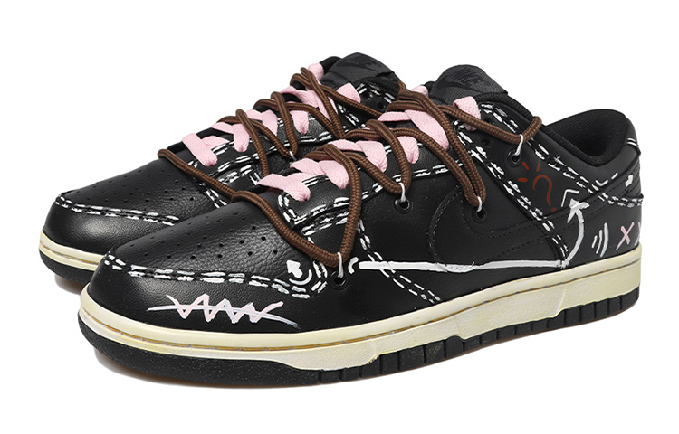 Lookbook 【定製球鞋】 NBA x Nike Dunk Low 二次元倒鉤 做舊Vibe風 雙x 復古 解構風 低幫 板鞋 GS 黑白粉