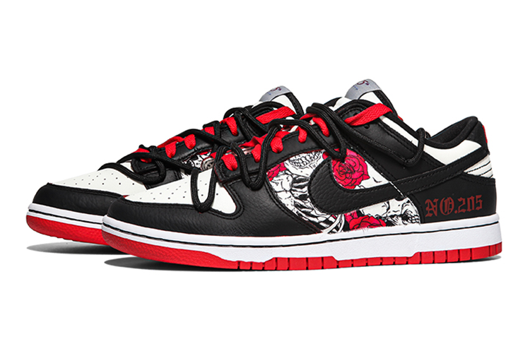 Lookbook 나이키 NBA x 덩크 로우 '블랙 화이트 레드' (커스텀) DO6288-100(Teamfour-女款骷髅情人节)