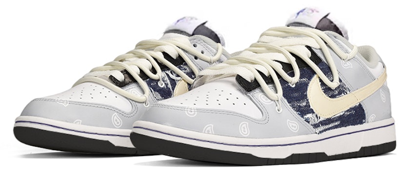 【定製球鞋】 NBA x Nike Dunk Low 牛仔貼布 解構風 腰果花 低幫 板鞋 男款 灰白藍 Lookbook 【定製球鞋】 NBA x Nike Dunk Low 牛仔貼布 解構風 腰果花 低幫 板鞋 男款 灰白藍