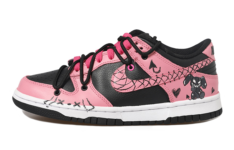 Buy 【定制球鞋】 NBA x Nike Dunk Low 雙X 邪惡圖 粉心 網勾 解構鞋帶 做舊Vibe風 低幫 板鞋 GS 粉黑