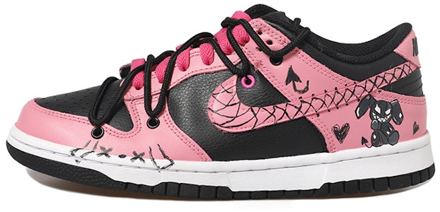 【定制球鞋】 NBA x Nike Dunk Low 雙X 邪惡圖 粉心 網勾 解構鞋帶 做舊Vibe風 低幫 板鞋 GS 粉黑 Buy 【定制球鞋】 NBA x Nike Dunk Low 雙X 邪惡圖 粉心 網勾 解構鞋帶 做舊Vibe風 低幫 板鞋 GS 粉黑