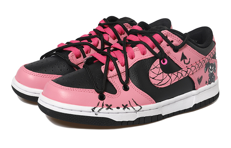 Lookbook 【定制球鞋】 NBA x Nike Dunk Low 雙X 邪惡圖 粉心 網勾 解構鞋帶 做舊Vibe風 低幫 板鞋 GS 粉黑