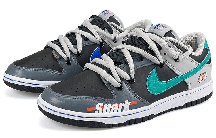 Lookbook [Kasut Kustom] Nike NBA x Dunk Low EMB 'Hitam Kelabu Biru Hijau' DD3363-002(TeamNine-竞速闪电)